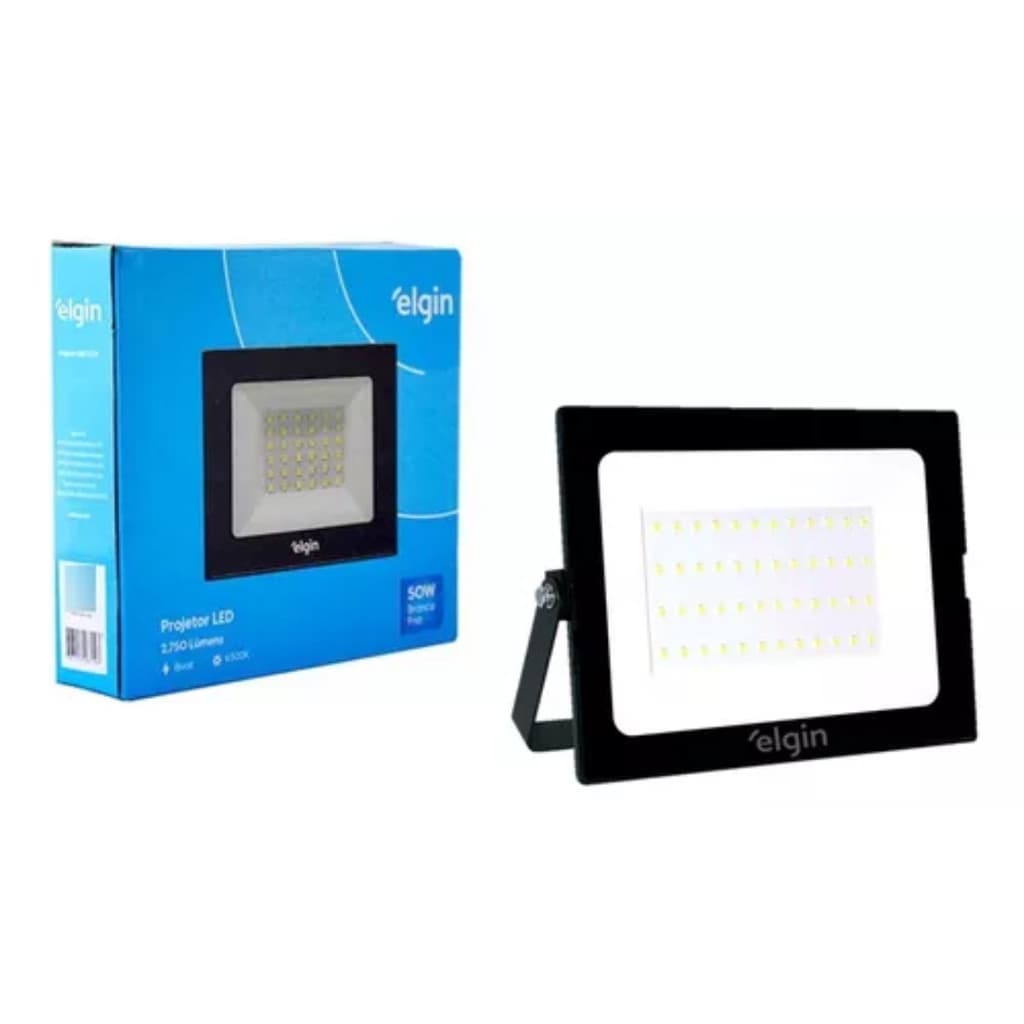 Refletor Projetor Luminária LED 50W 6500K Preto - Elgin