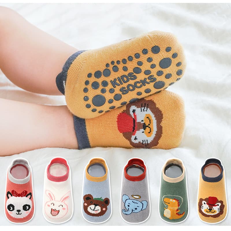 3 Pares Meia Infantil Antiderrapante Cor Menina Menino Bebê