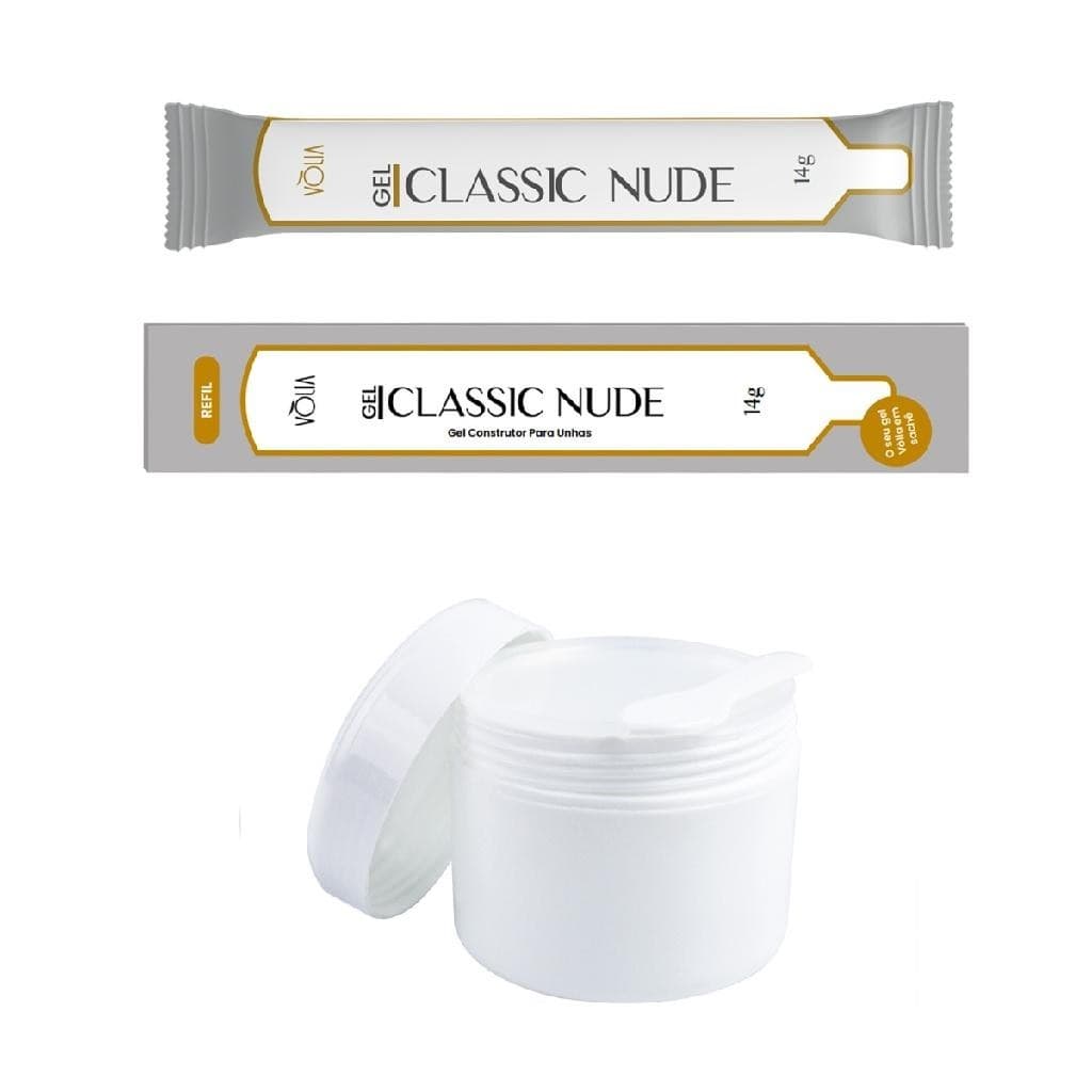 Sachê Gel Construtor Classic Nude Vòlia + Pote Reutilizável Alongamento de Unhas Manicure Unhas de Gel