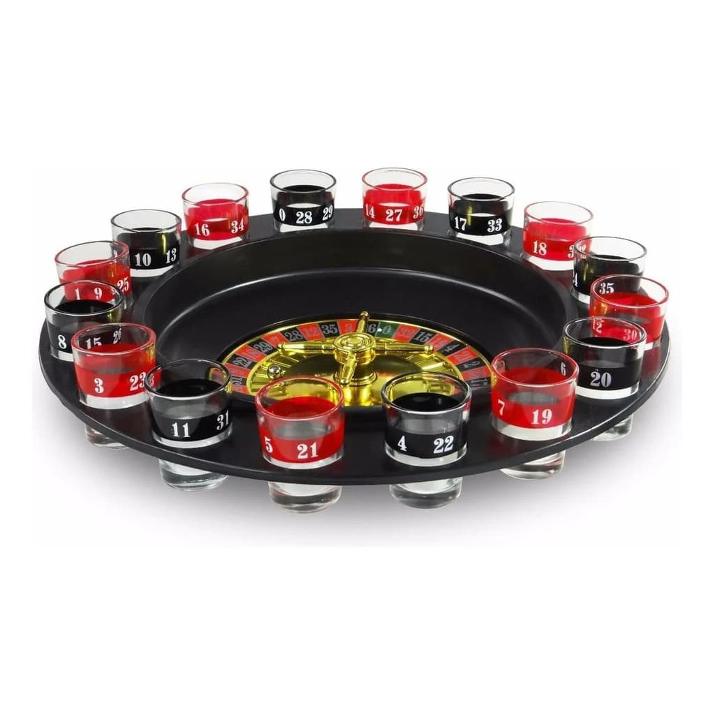 Jogo De Roleta Drink Shot 16 Copos Vidro Bebida Cassino