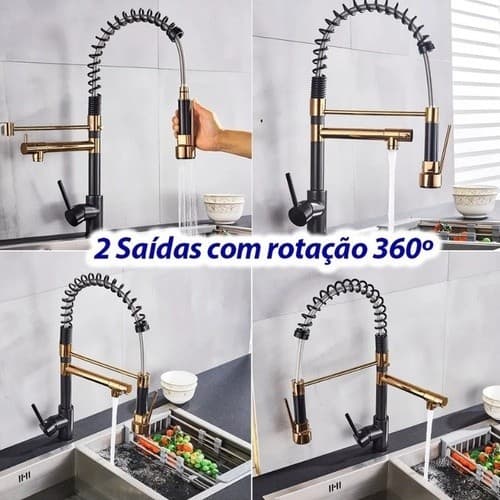 Torneira Flexivel Gourmet Dupla Preta Aço Inox