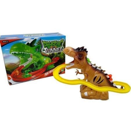 Brinquedo pista de dinossauro com escorregador para dinossauros com luz e som