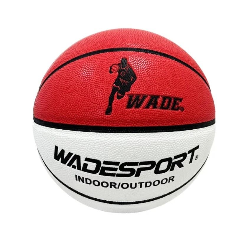 Bola Basquete Wade Tam Oficial Couro PU + Bomba De Ar - Branca e Vermelha