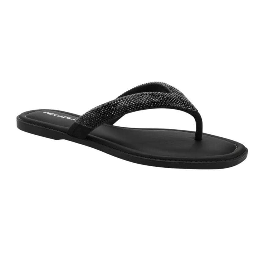 Sandália Piccadilly Chinelo Flip Feminino Preto Strass Detalhe Brilhante Design Elegante Conforto Perfeito para o Verão