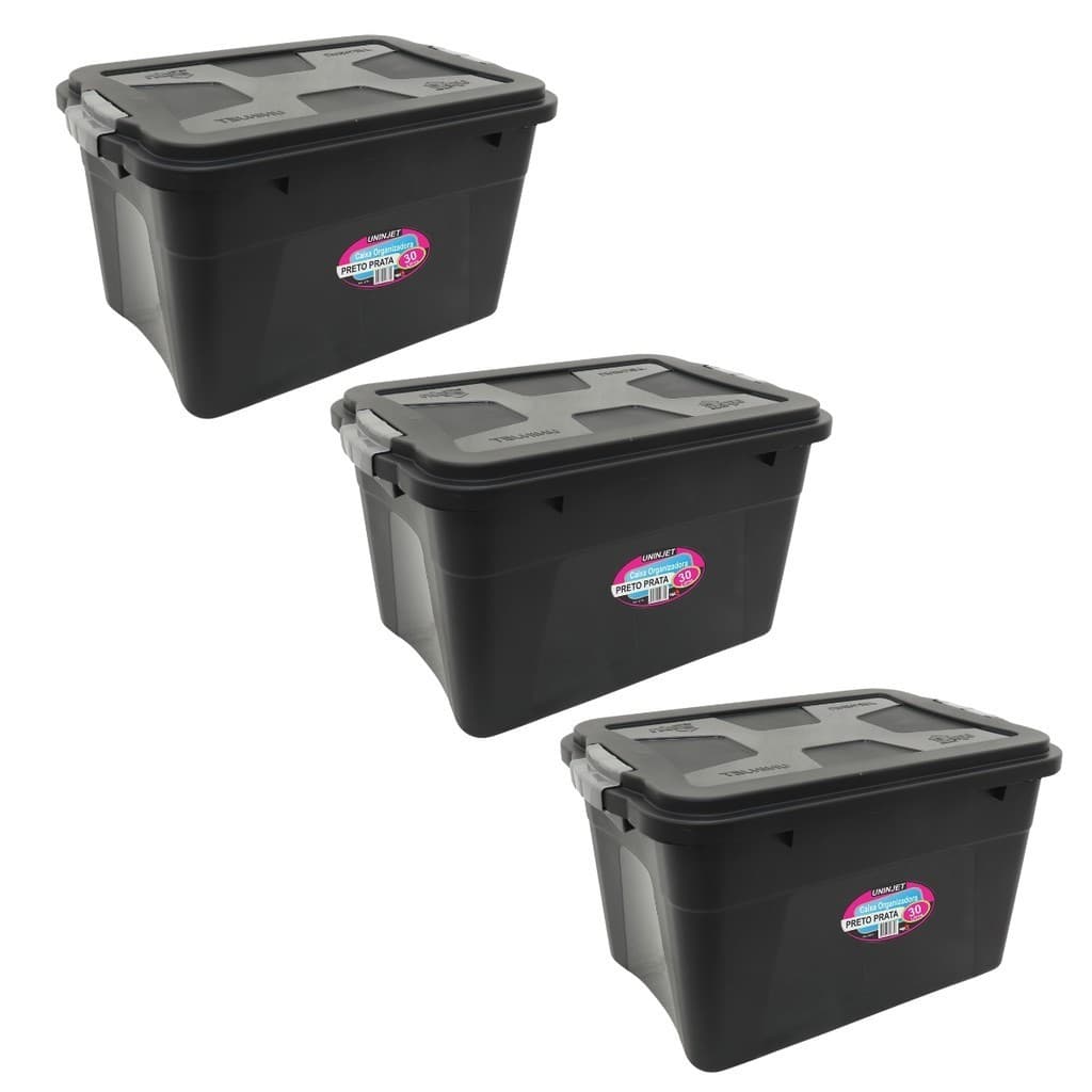 Kit 3 Caixas Organizadoras Multiuso Empilháveis C/ Tampa 30L