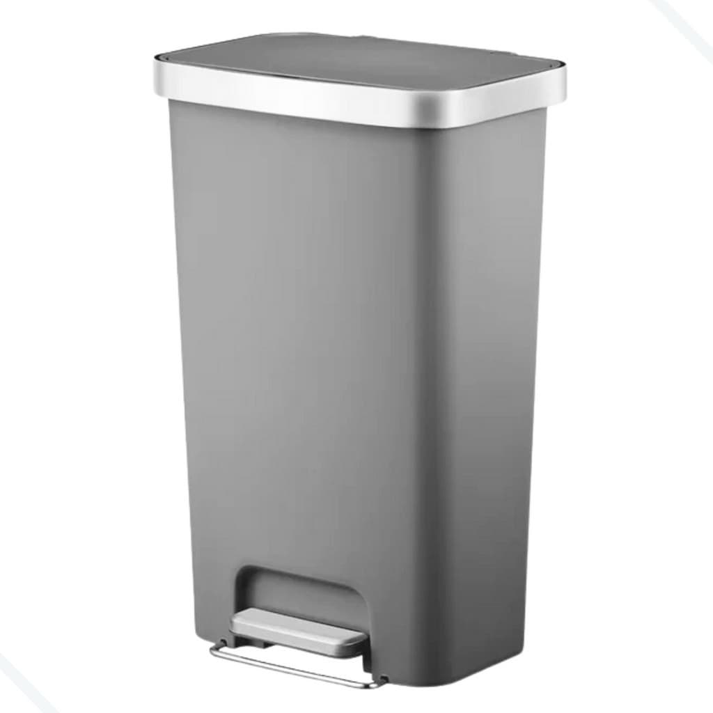 Lixeira Multiuso 45l Cinza Com Rodinhas E Fechamento Suave