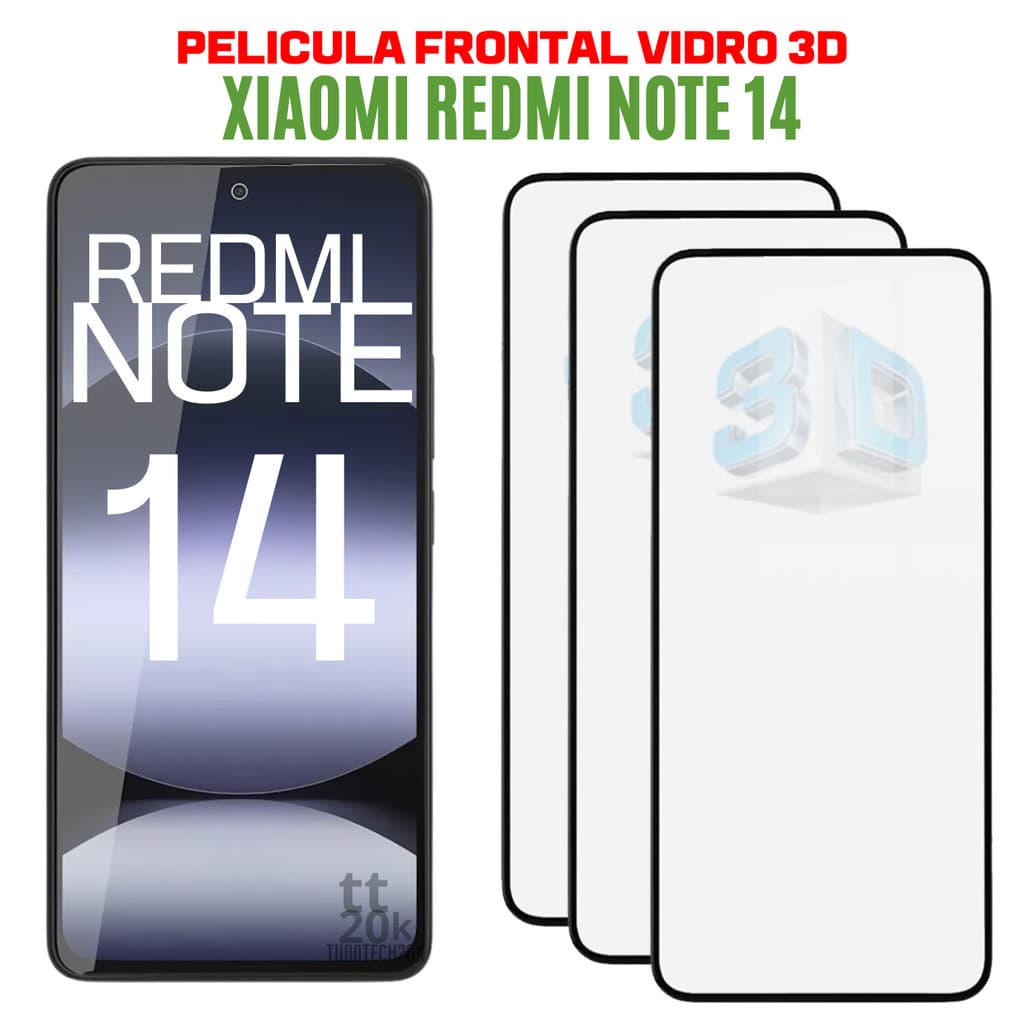 3 Película De Vidro 3d Para Redmi Note 14 5g Tela Frontal Ultra Glass + Kit Aplicação