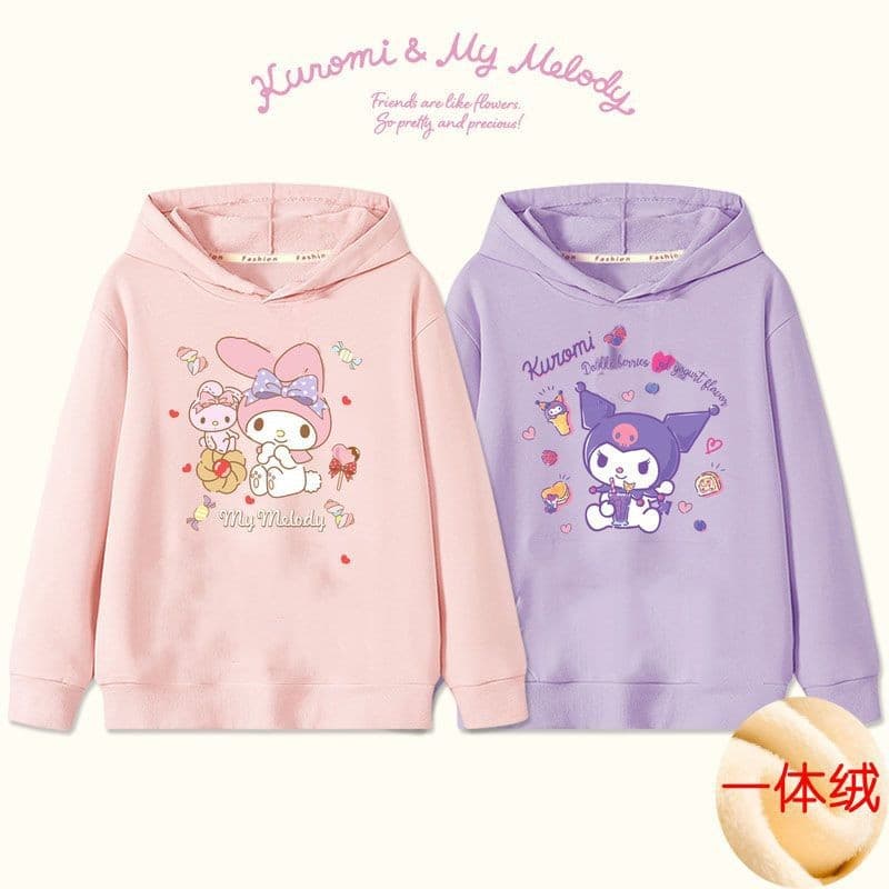 Moletom com Capuz My Melody Kuromi para Meninas 2025 Outono Inverno Nova Jaqueta Infantil de Desenho Animado