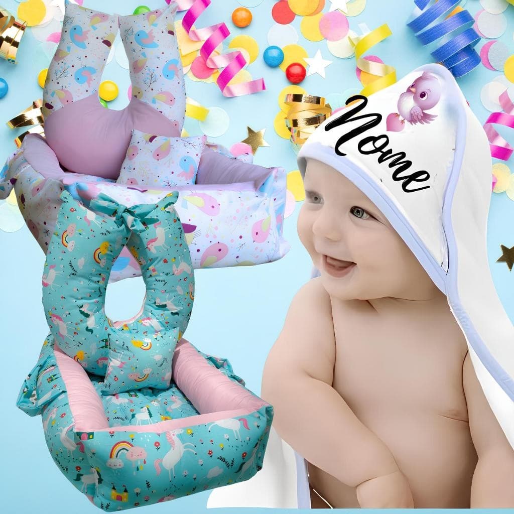Kit Perfeito Toalha Personalizada + Kit Ninho redutor e Variações, Lindas Estampas Para Seu Bebe