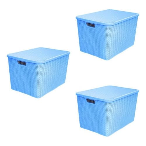 3 Caixas 70L Rattan Organizadora Grande Com Tampa
