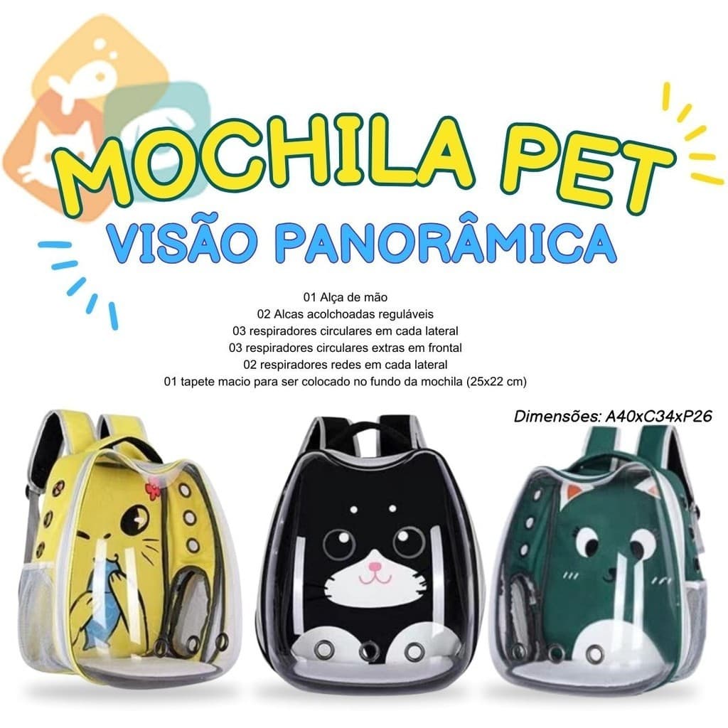 Mochila Pet Visão Panorâmica Para Gatos Estampada