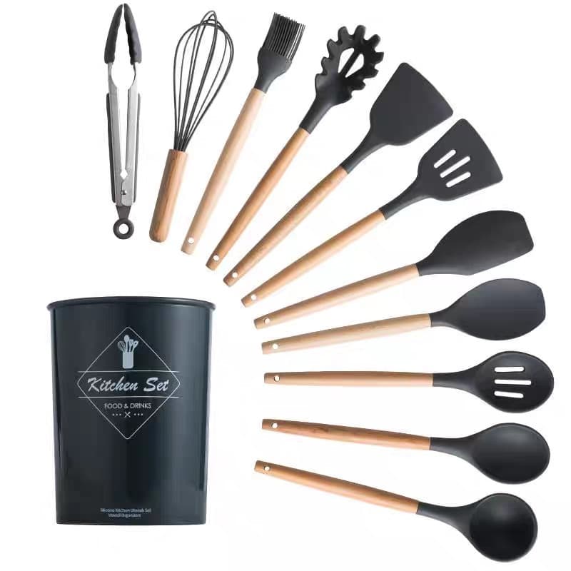 Kit 12  conjunto utensílios Silicone De Cozinha Colher escumadeira concha escumadeiras fouet espatula de cozinha pegador de macarrao