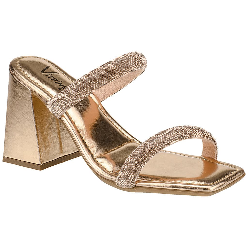 Tamanco Feminino Vitrine Salto Alto com Tira Strass Casual Acolchoado