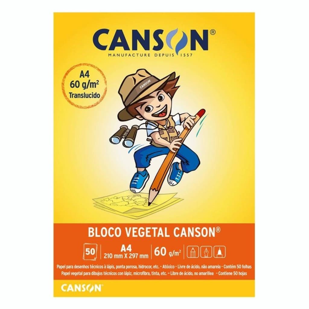 Bloco Vegetal Canson A4 50 Folhas 60g – Semitransparente, Neutro pH, Ideal p/ Desenho e Cópia