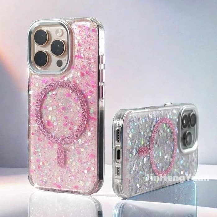 Capa Magnética Com Glitter Anti-Queda Para IPhone 16 15 14 13 11 Pro Max 16 Plus Dura Buraco Grande