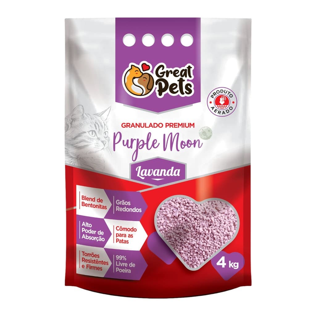 Areia Higienica Para Gatos Great Pets Bentonita Purple Moon Lavanda 4kg
