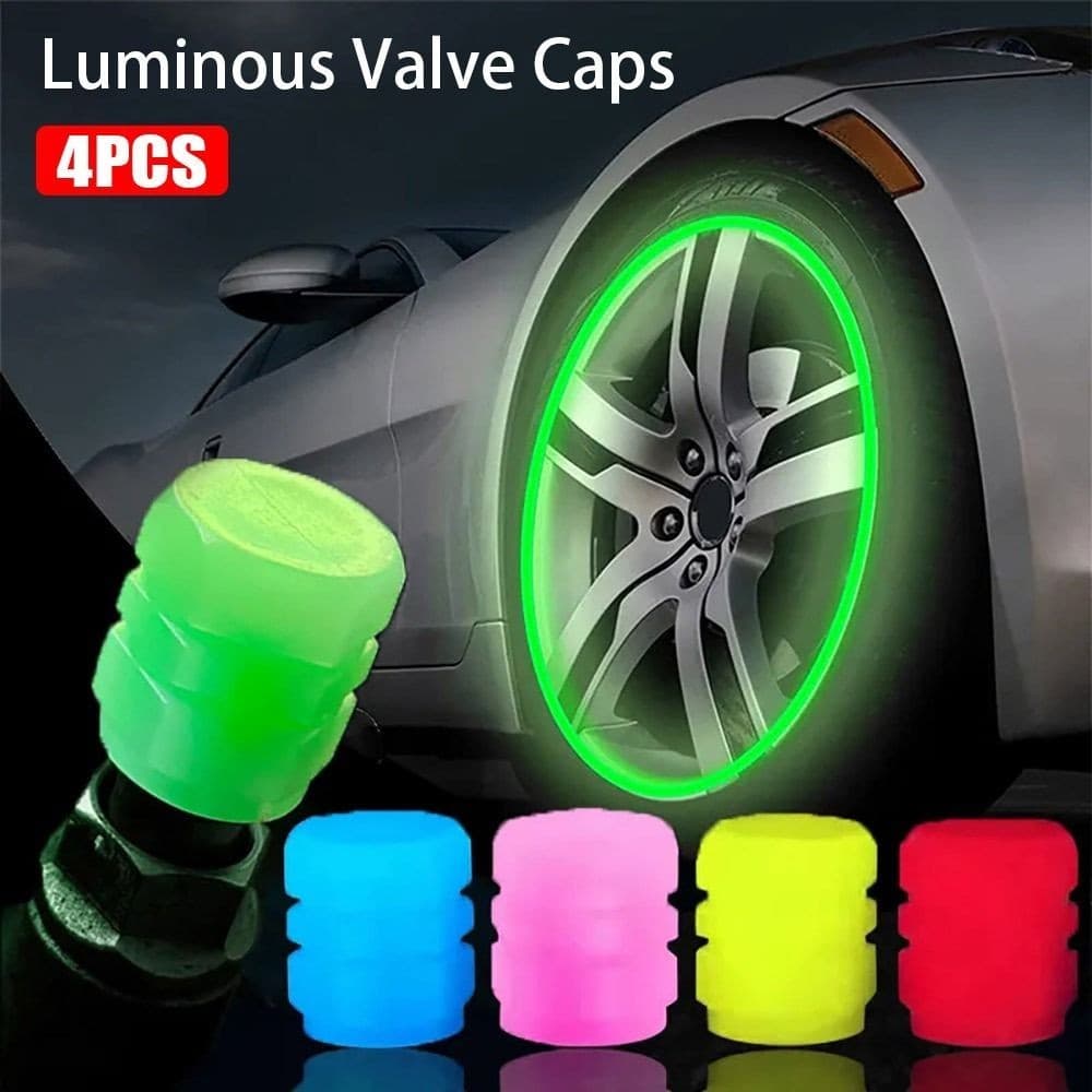 4Pcs Tampas De Válvula Luminosa Fluorescente Verde Azul Noite Brilhante Carro Motocicleta Bicicleta Roda Estilo Pneu Hub Universal Cap Decor