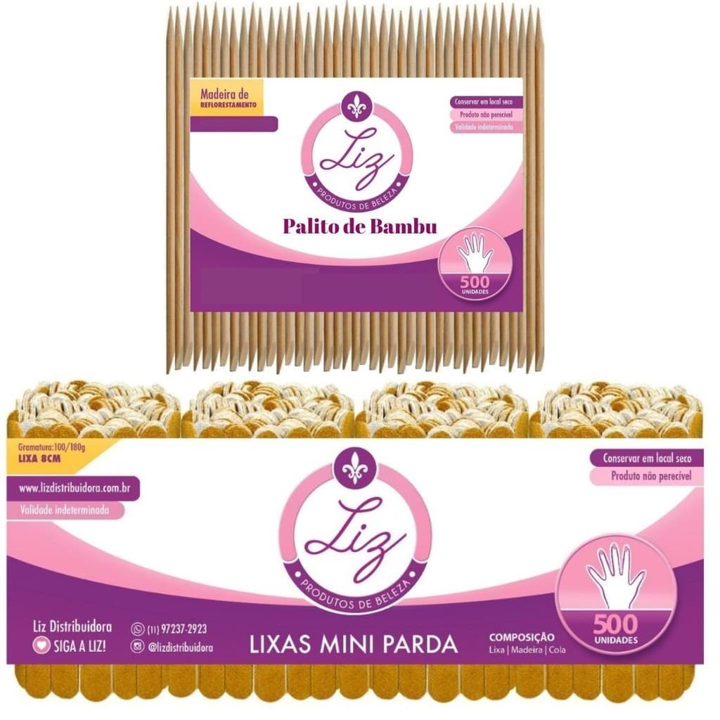 1500 Mini Lixas + 1500 Palitos De Madeira Bambu Atacado