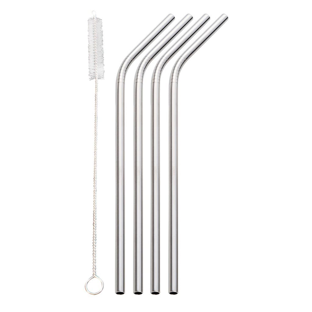 Canudos Open Bar em aco inox e 1 escova A21.5cm Kit com 4