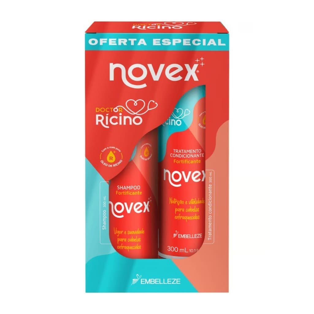 Kit Novex Doctor Rícino Shampoo + Condicionador 300ml Crescimento Fortalecimento Embelleze