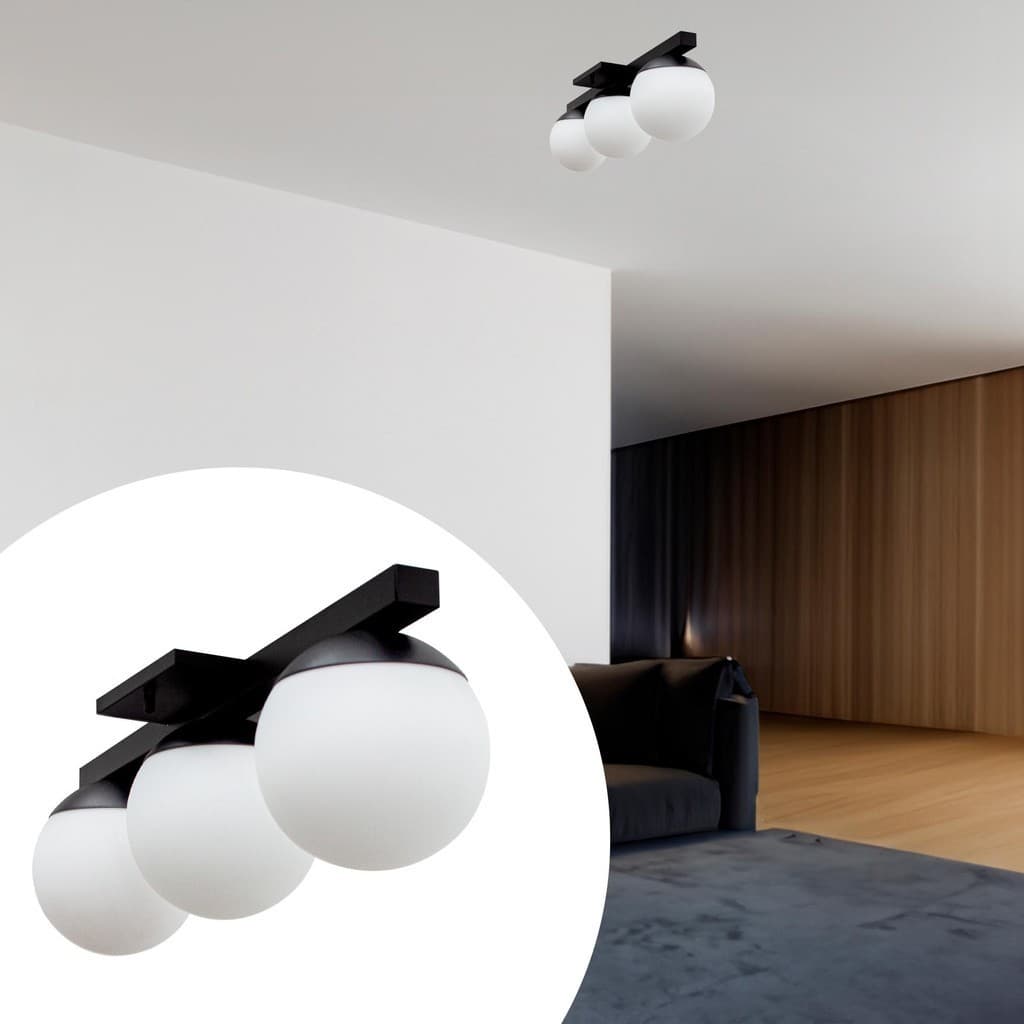 Plafon sobrepor de Teto Lustre Jabuticaba Com 3 Vidros Globos 12cm Bivolt Para Sala, Quarto, Cozinha