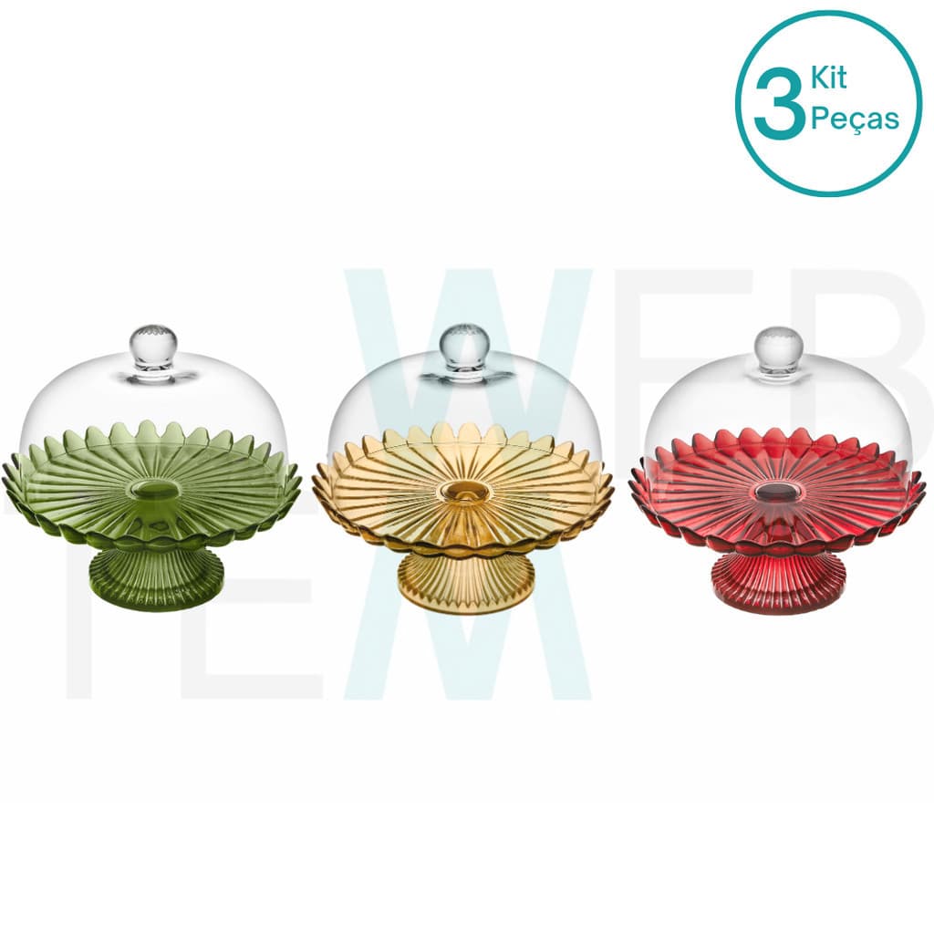 Conjunto 3 Boleiras de Vidro Com Pé Dourada, Verde e Vermelha Pétalas de Jasmin Vitazza: Prato 24cm Suporte Para Bolos, Doces, Decoração de Casa, Festas, Restaurantes, Hotéis e Cafeterias, Servir alimentos, Organização e Armazenamento, Mesa Posta Elegante