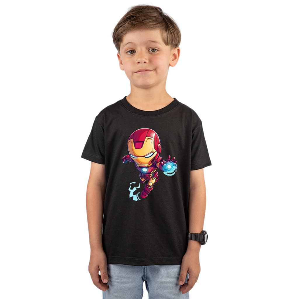 Camiseta Básica Homem De Ferro Estampa Infantil Unissex Menino Menina 100% Algodão Confortável Presente Escolar