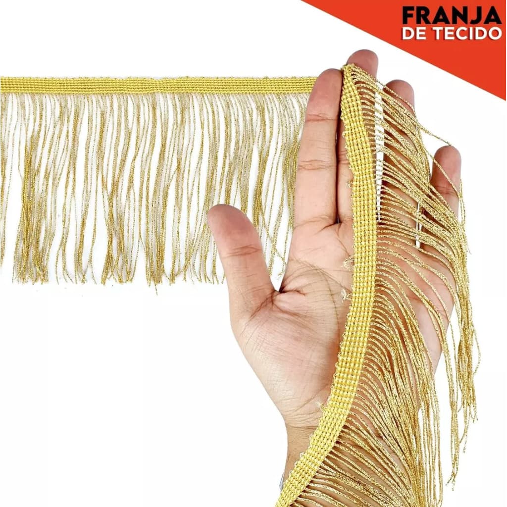 Franja de Tecido Acetinado - 10cm - Grade de Cores - Rolo C/10 Mts COR:OURO