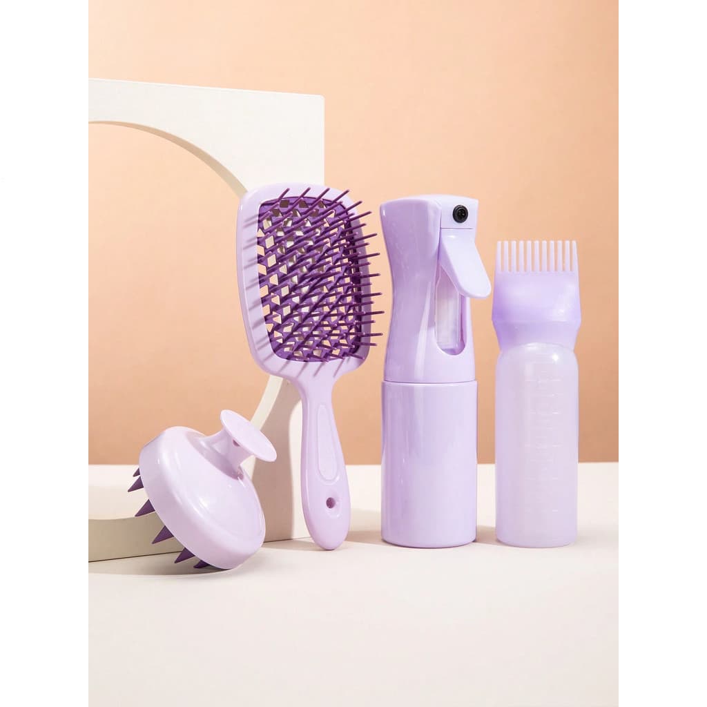 Kit 4 Peças Limpeza A Seco e Tintura de Cabelo Frasco Shampoo Escova Unbrush Massageadora de Silicone Couro Cabeludo