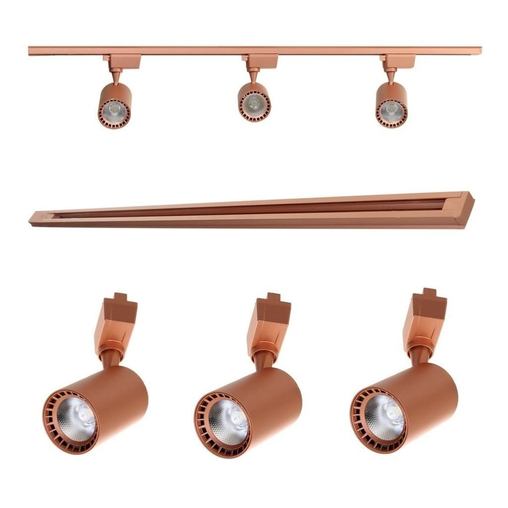 Trilho Eletrificado de 1m Com 3 Spots Cor da Luz Branco Quente (3000k) 7w Cobre