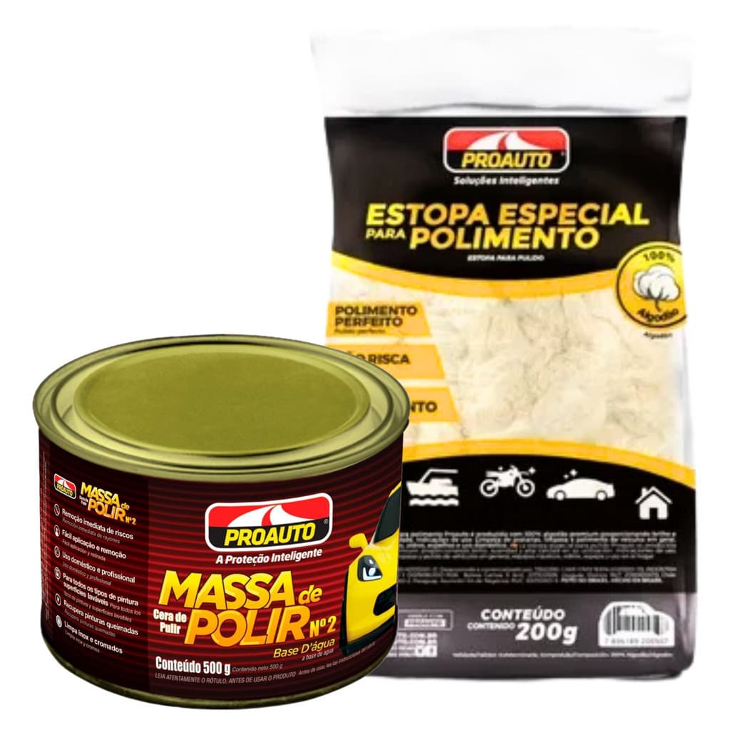Kit Polimento Massa de Polir N2 + Estopa Algodão Tira Riscos