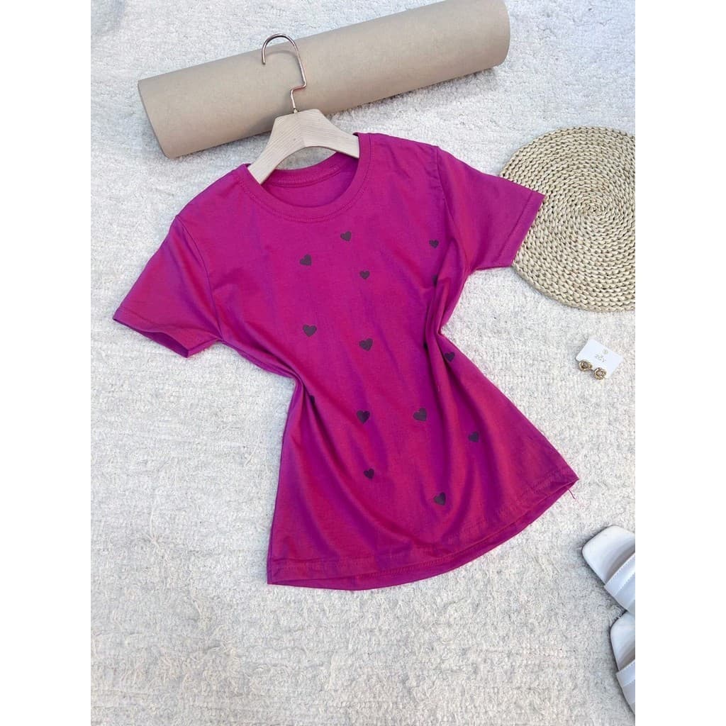 Blusa camiseta T-shirt feminina manga curta algodão 100 % Gola careca sempre com estampa coração