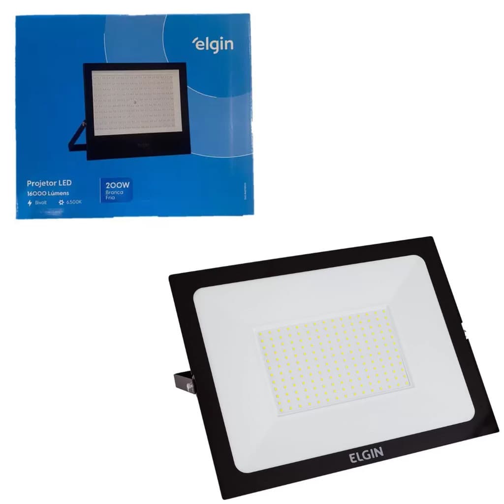 Refletor Projetor Luminária LED 200W 6500K Preto - Elgin