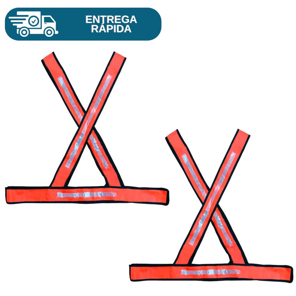 Kit 2 Colete De Sinalização Refletivo PVC Tipo X Segurança Para Obras Motoqueiro Rodovias Manobrista