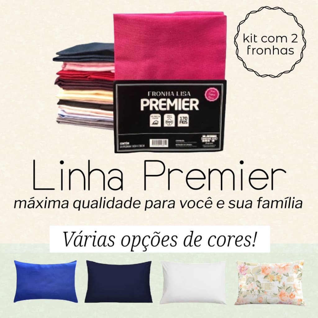 Par de Fronha Travesseiro Premier Padrão Lisa e Estampada 170 Fios - Várias Cores