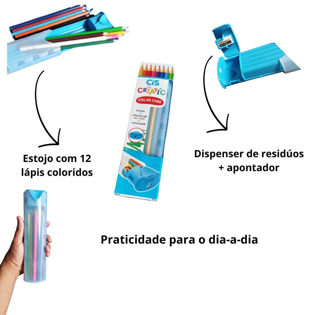 Kit Escolar Volta as Aulas Estojo com 12 lápis de Cor e Apontador Menino Menina Lista de Material