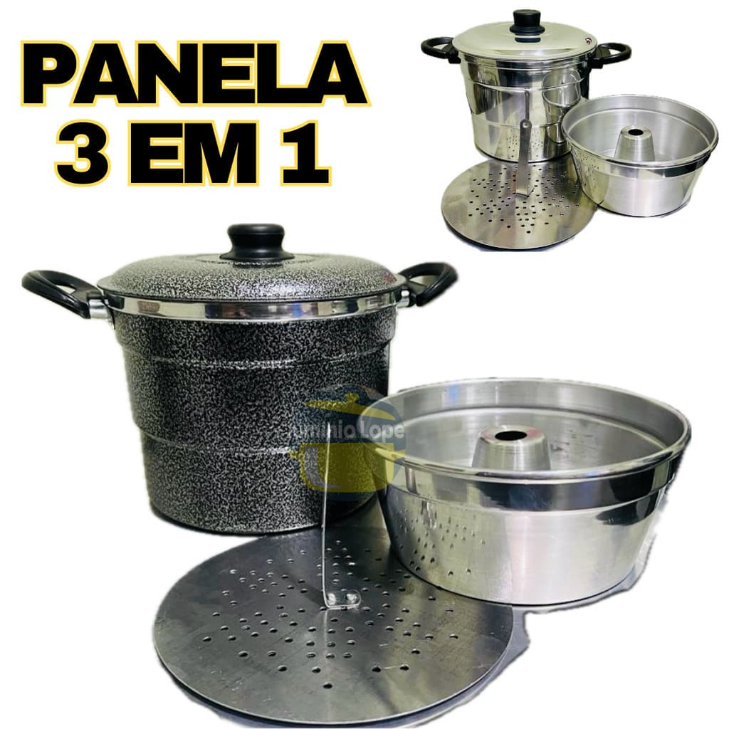 Panela Multiuso 3 em 1 Cuscuzeira  Pudim Legumes No Banho Maria e Caçarola