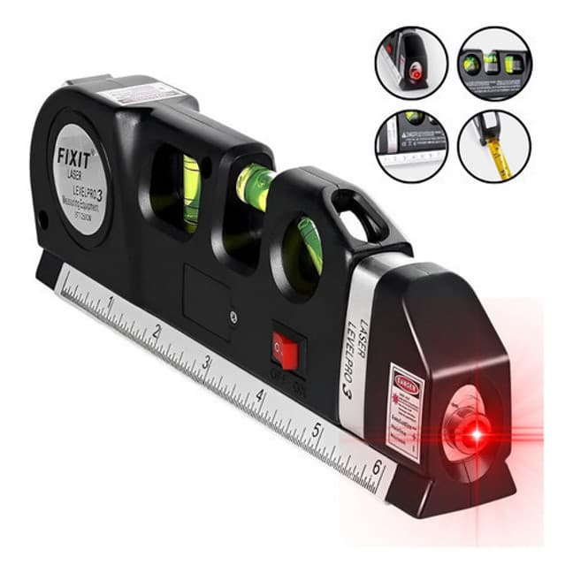Medidor De Nivel A Laser Com Trena Régua E Bolha 3 Linhas (cod.0039)