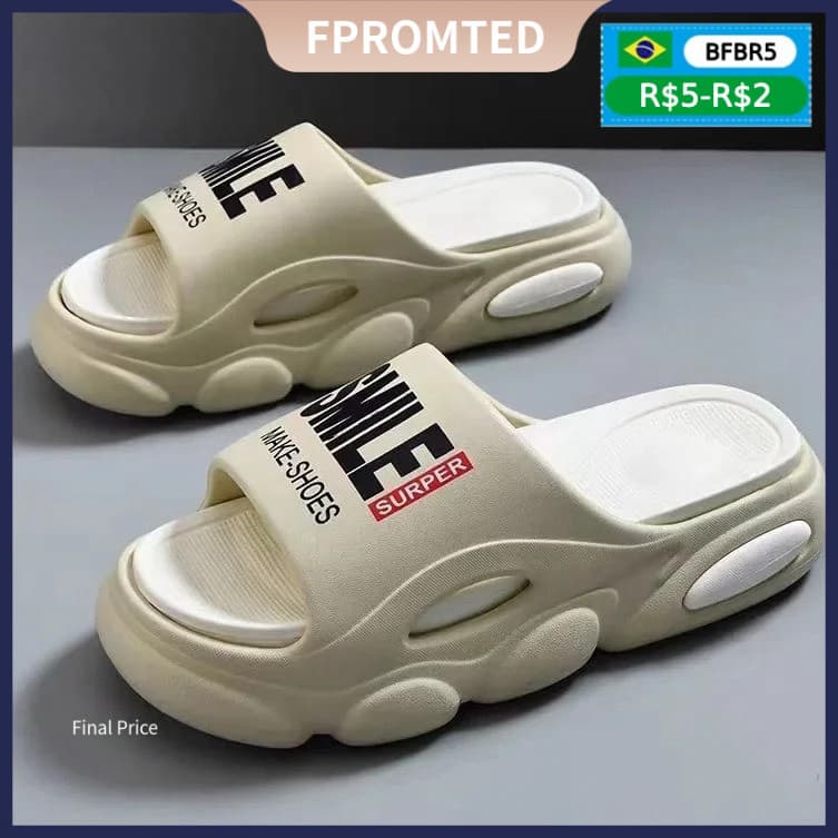 Homens Sola Grossa Verão Praia Slides Banheiro Anti Deslizamento Chinelo Sandálias Macias Simplicidade Ultra Leve Carta