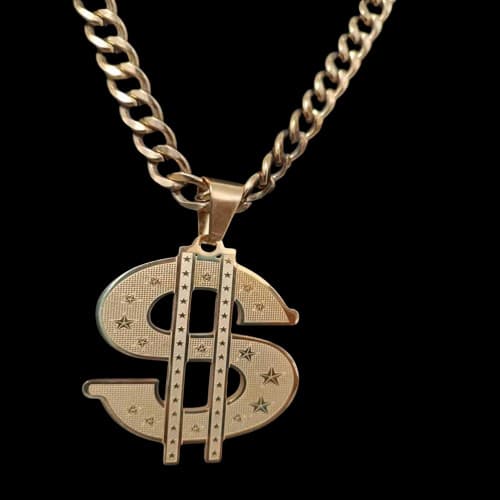 Corrente Cifrão Masculina 60 cm Banho Ouro + Pingent Dólar Grosso 6 mm Top Barato