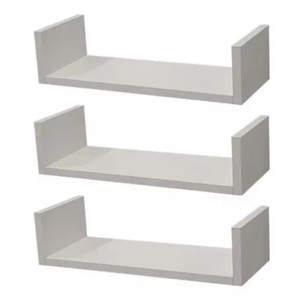 Jogo Prateleira U 70x20 Quarto Sala Cozinha Bebe Mdf Branco