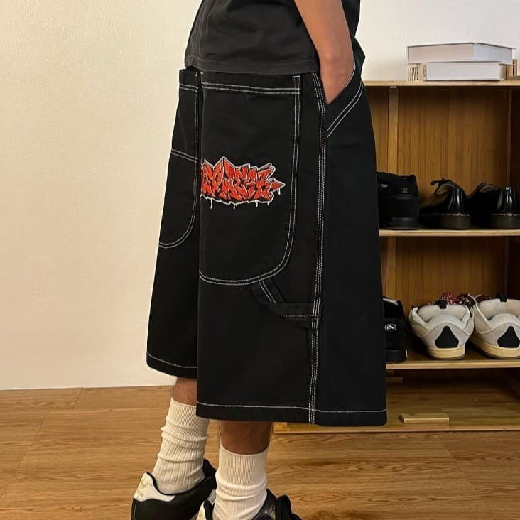 Wexwear Marca Da Moda Vintage Baggy Jeans Calções De Ganga Homens Harajuku Rua Perna Larga