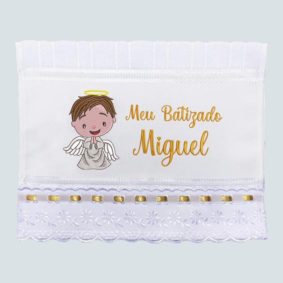 Toalha De Mão Batizado Bordada Com Nome Anjinho Premium