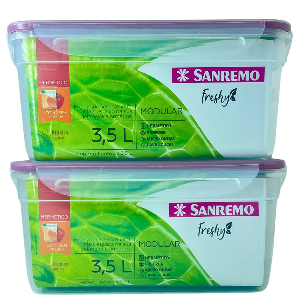 Kit 2 Potes Plástico Empilhaveis Grandes Sanremo 3,5L Organizador de Frutas Geladeira Hermético com Travas Laterais ROXO