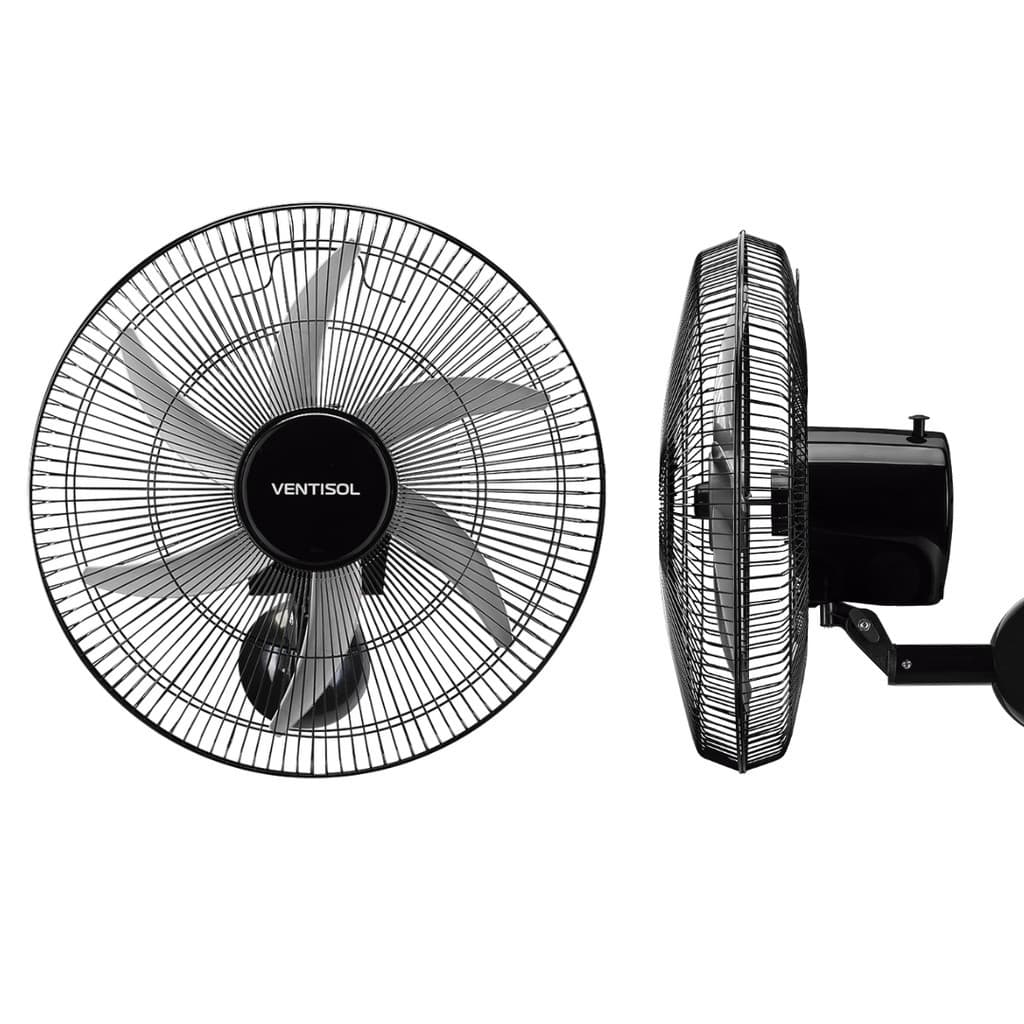 Ventilador Parede Grade Aço Steel Oscilante 50cm Preto Bivolt 6 Pás 200W Ventisol Wind Resfriamento