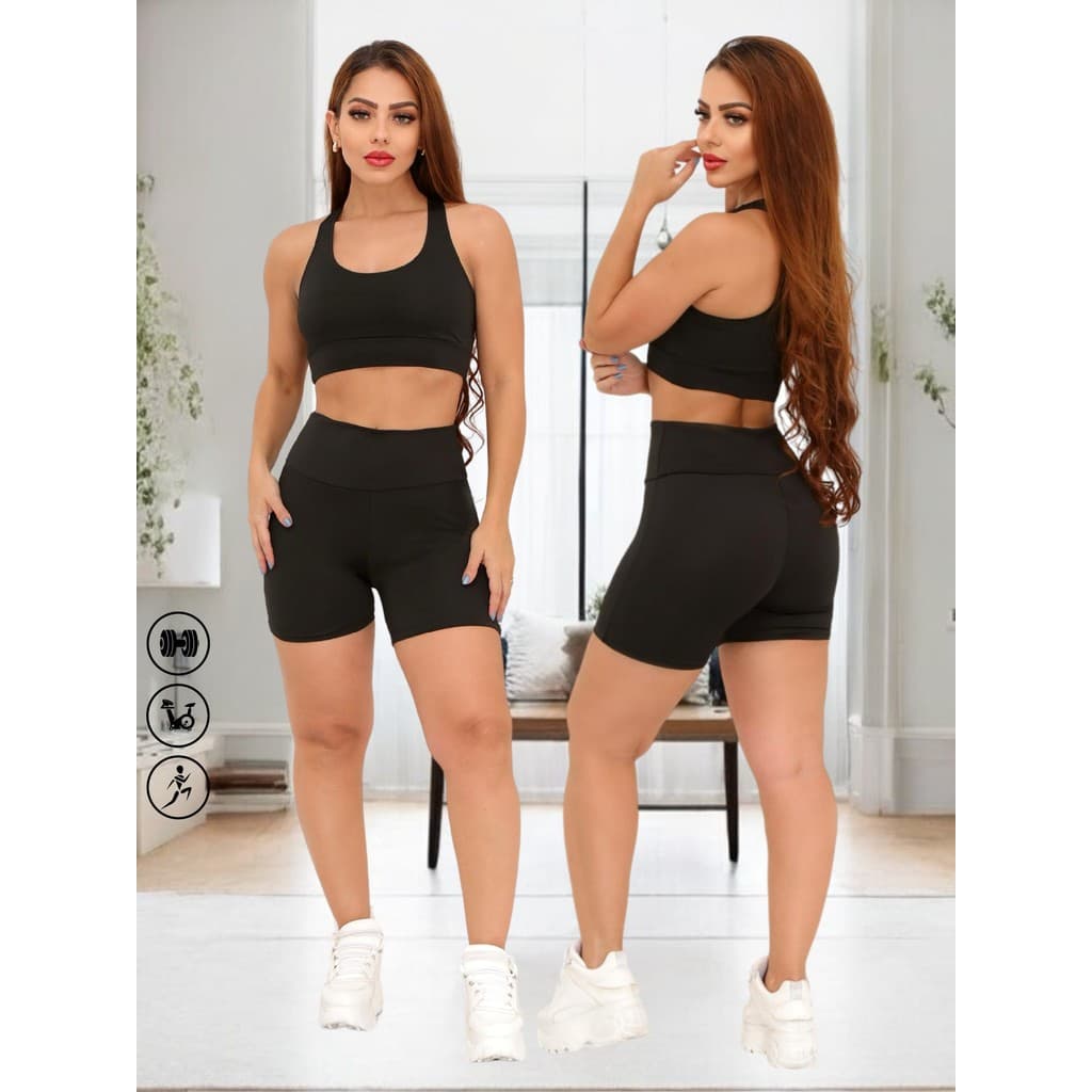 CONJUNTO TOP e SHORT FEMININO ACADEMIA SUPLEX CURTO SHORTS TREINO YOGA MODA GRINGA