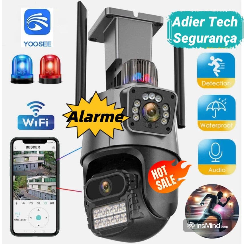 Câmera De Segurança WiFi 360°Externa Lente Dupla Com Sirene Full Hd Wifi Visão Noturna App YOOSEE
