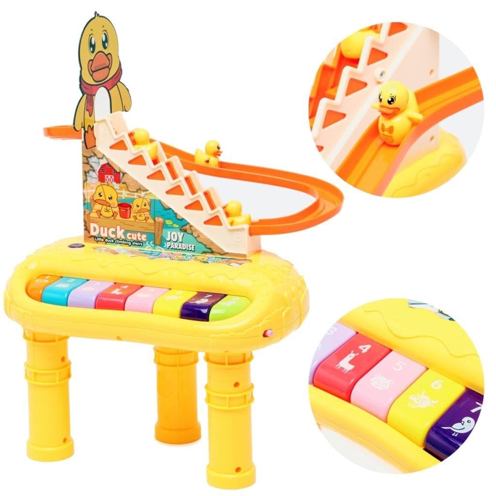 Teclado Piano Musical Com Escada Infantil Som E Luz 2 Em 1 Patinho Feliz Brinquedo Divertido Sensorial - Dm Toys