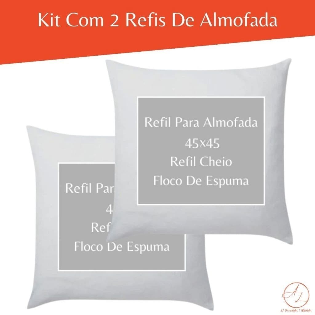 Kit Com 2 Enchimentos para Almofada 45x45 Refil Floco De Espuma Premium e Poliéster Branco Almofada Decorativa