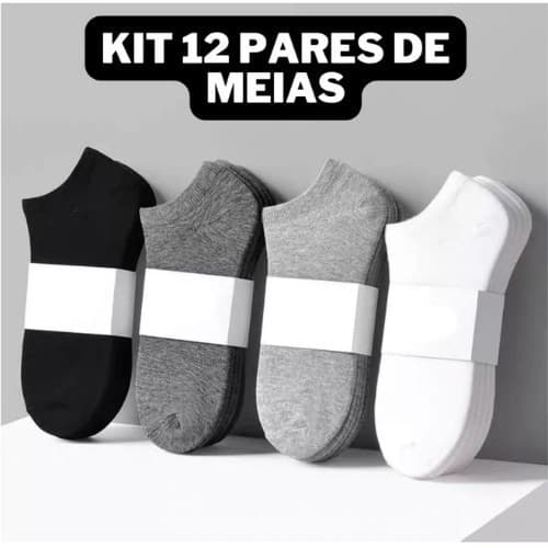 Meias Soquete de algodão 12 Unidades 6 Pares de Meia